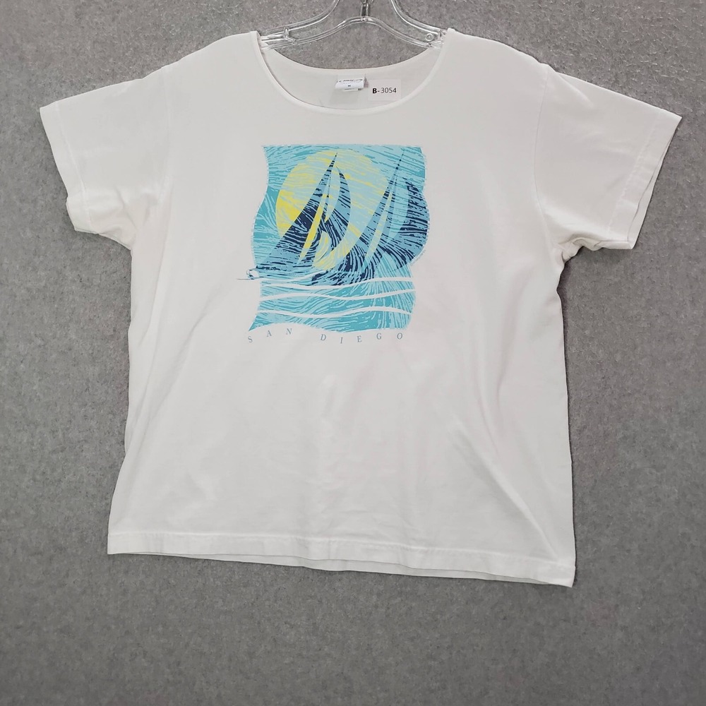 VINTAGE Crazy Shirts Men Shirt Medium White Sail Boat San Diego Graphic Y2K READ